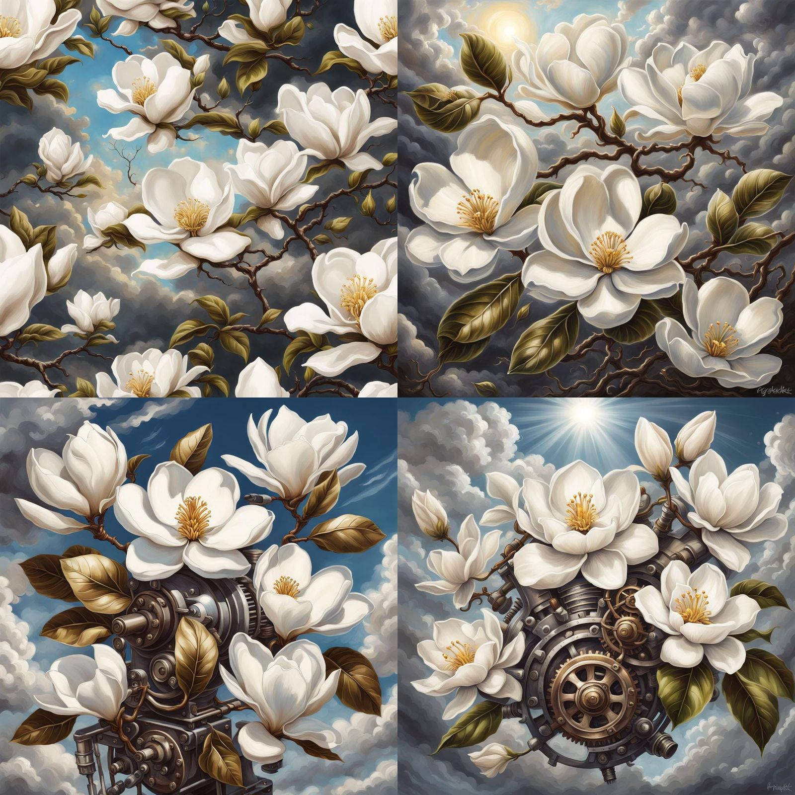 Magnolias and Steampunk Engine in Divine Light
