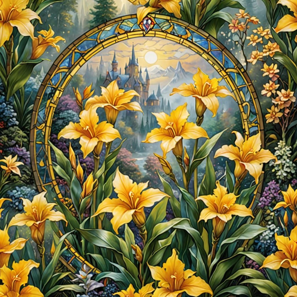 Ethereal Stained Glass Canna Flower in Luminist Style