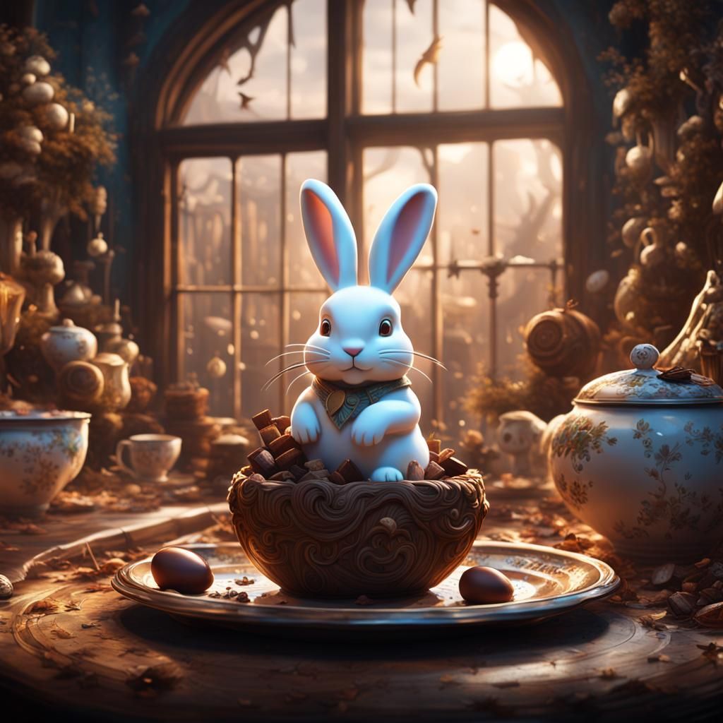 Chocolate Egg Reveals a White Rabbit