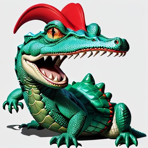 A sassy anthropomorphic alligator with bright red lipstick