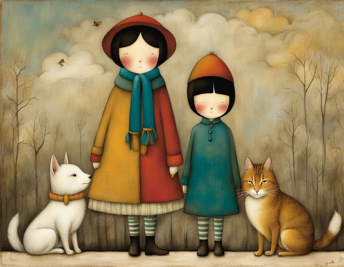 Friends in Whimsical Watercolor Style