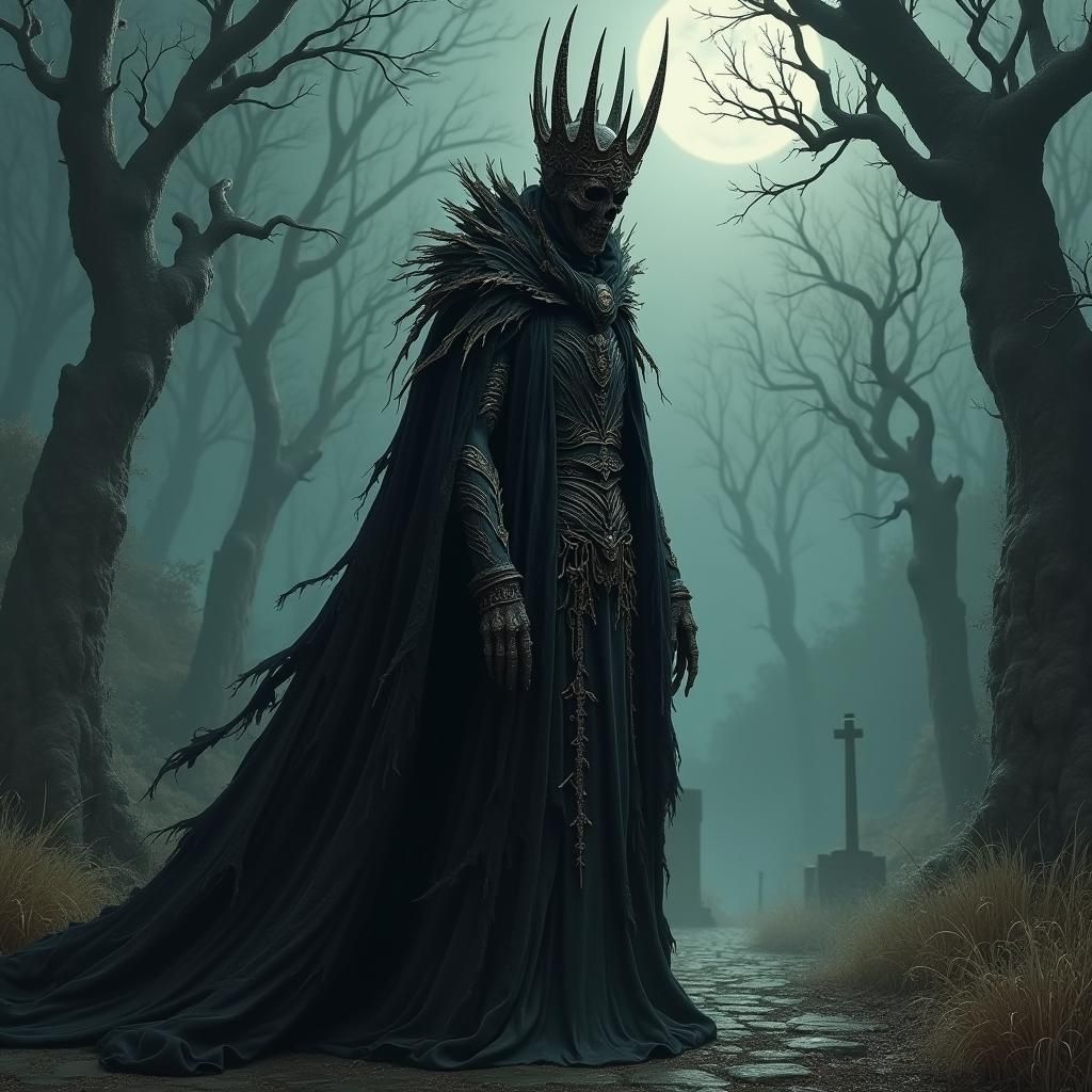 Death Lord in Gothic Graveyard: Dark Surrealism
