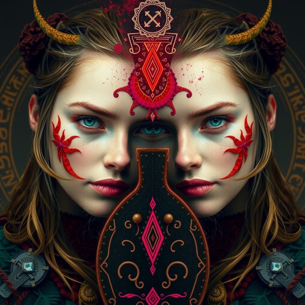 Viking Shield Maidens in Split-Screen Digital Art