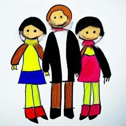 Crude Crayon Drawing of Family in Primitivism Style