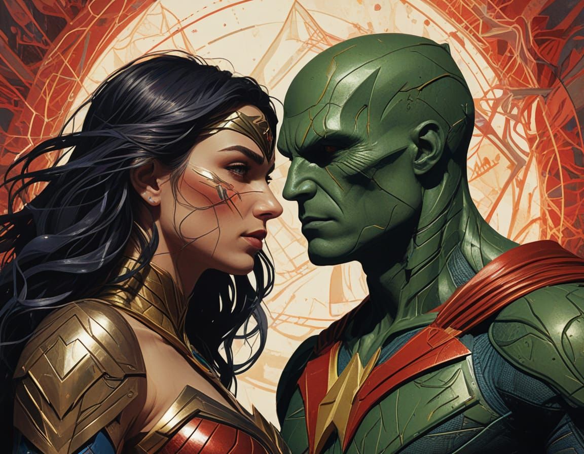 Martian Manhunter and Wonder Woman in Bio Punk Style