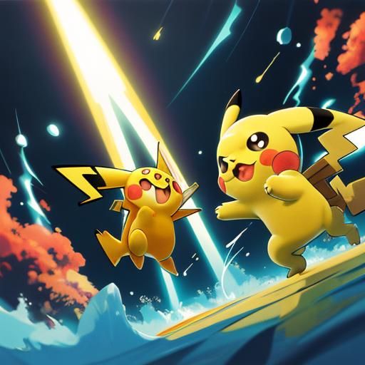 Pikachu and Squirtle on Playground in Manga Style