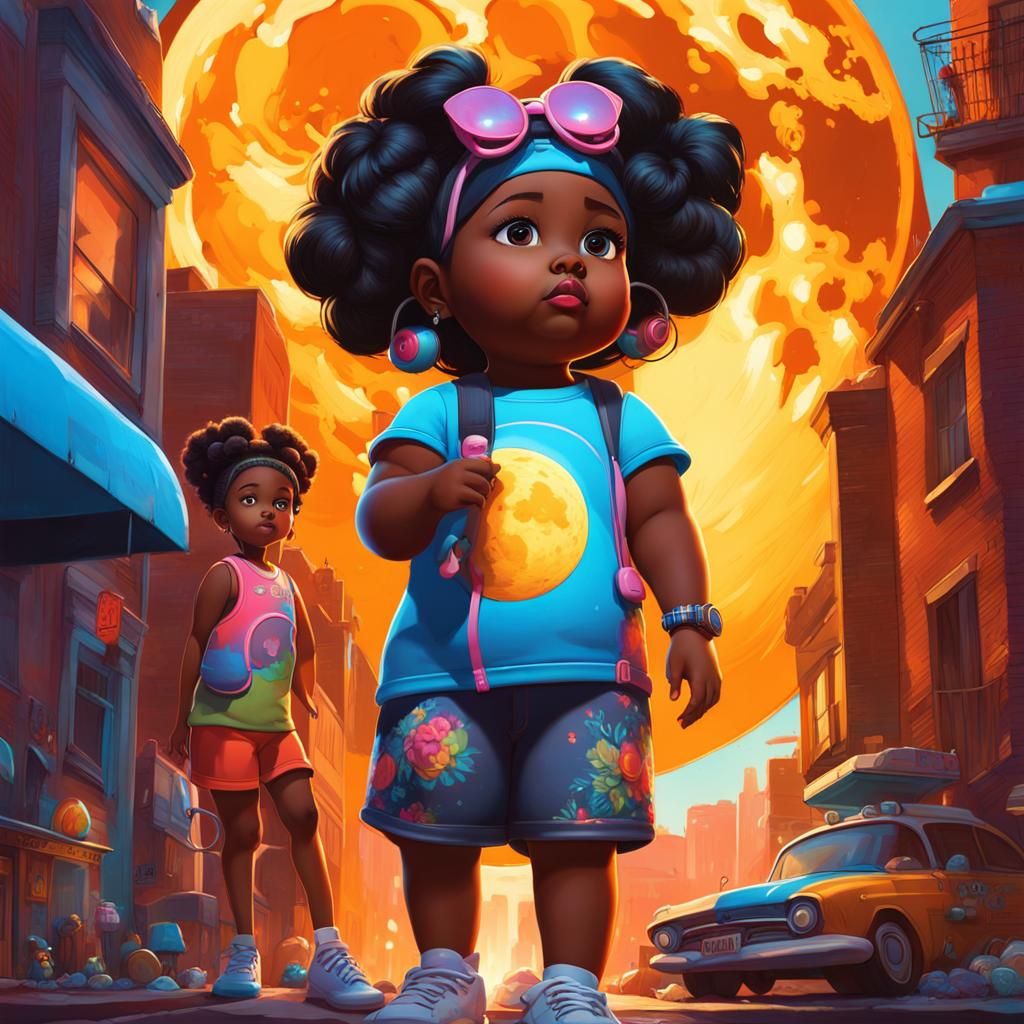 Black Girls Watch August Super Blue Moon in Graffiti Art
