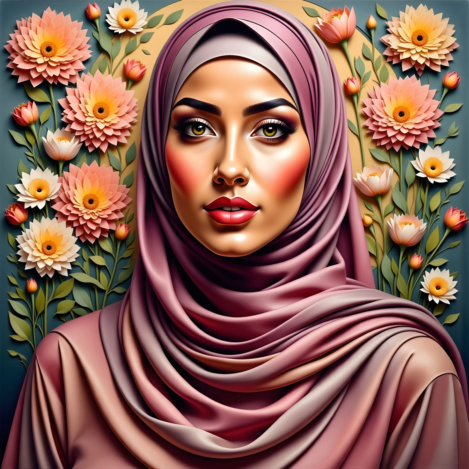 Whimsical Hijabi Beauty in Vibrant Paper Mosaic