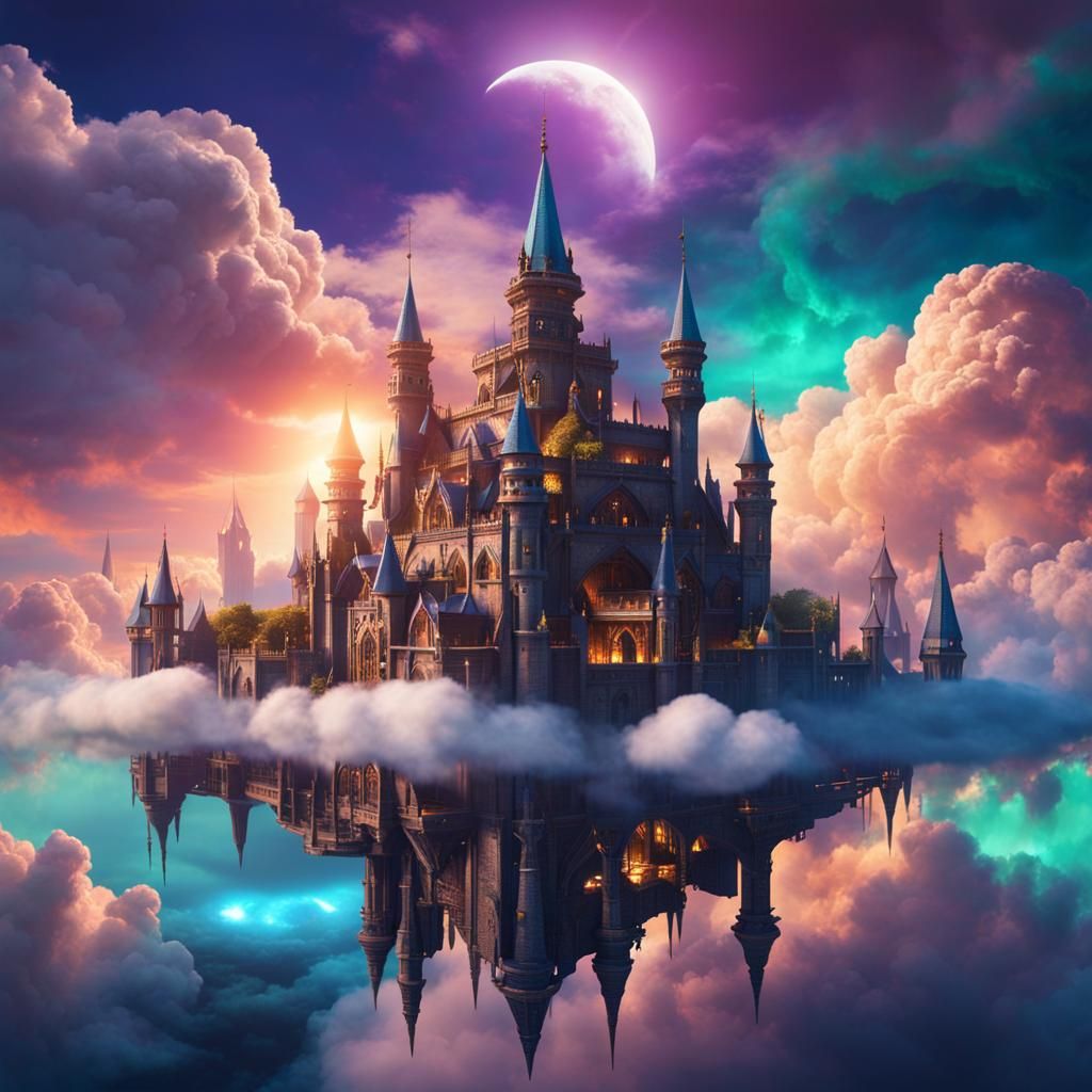 Magical Medieval City Floating in Sky: Fantasy Art