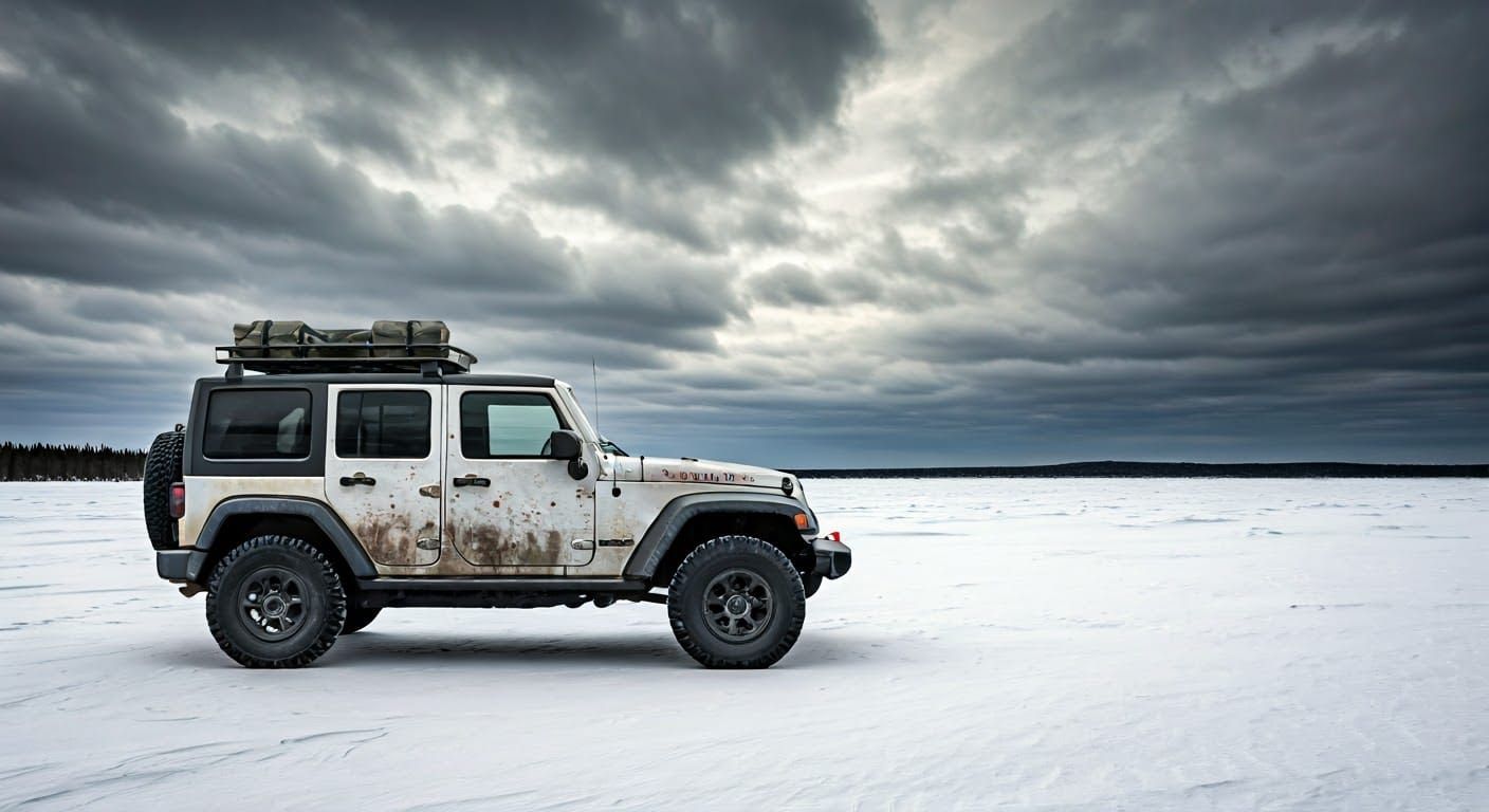 Jeep Wrangler in Quebec Winter Landscape