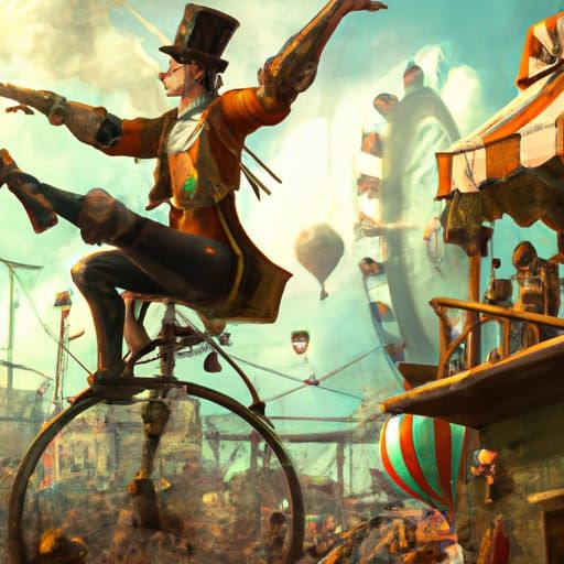 Steampunk Unicyclist Performing in Vintage Circus