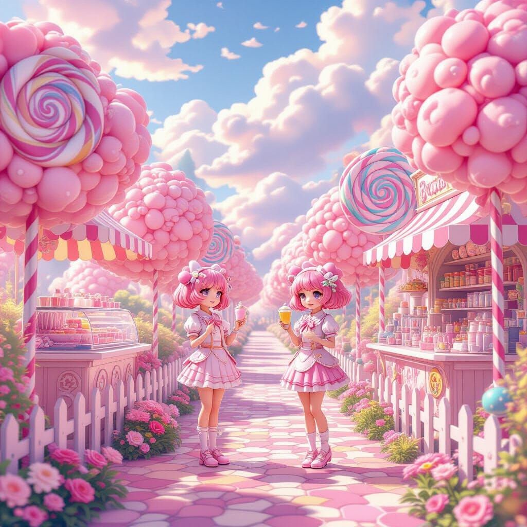 Candycore Cafe in Magical Forest, Dreamy Concept Art