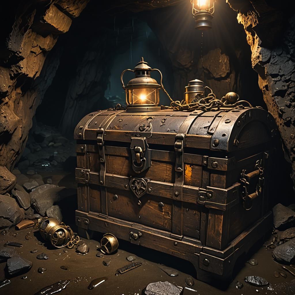 Pirate Treasure Chest in Dimly Lit Cavern