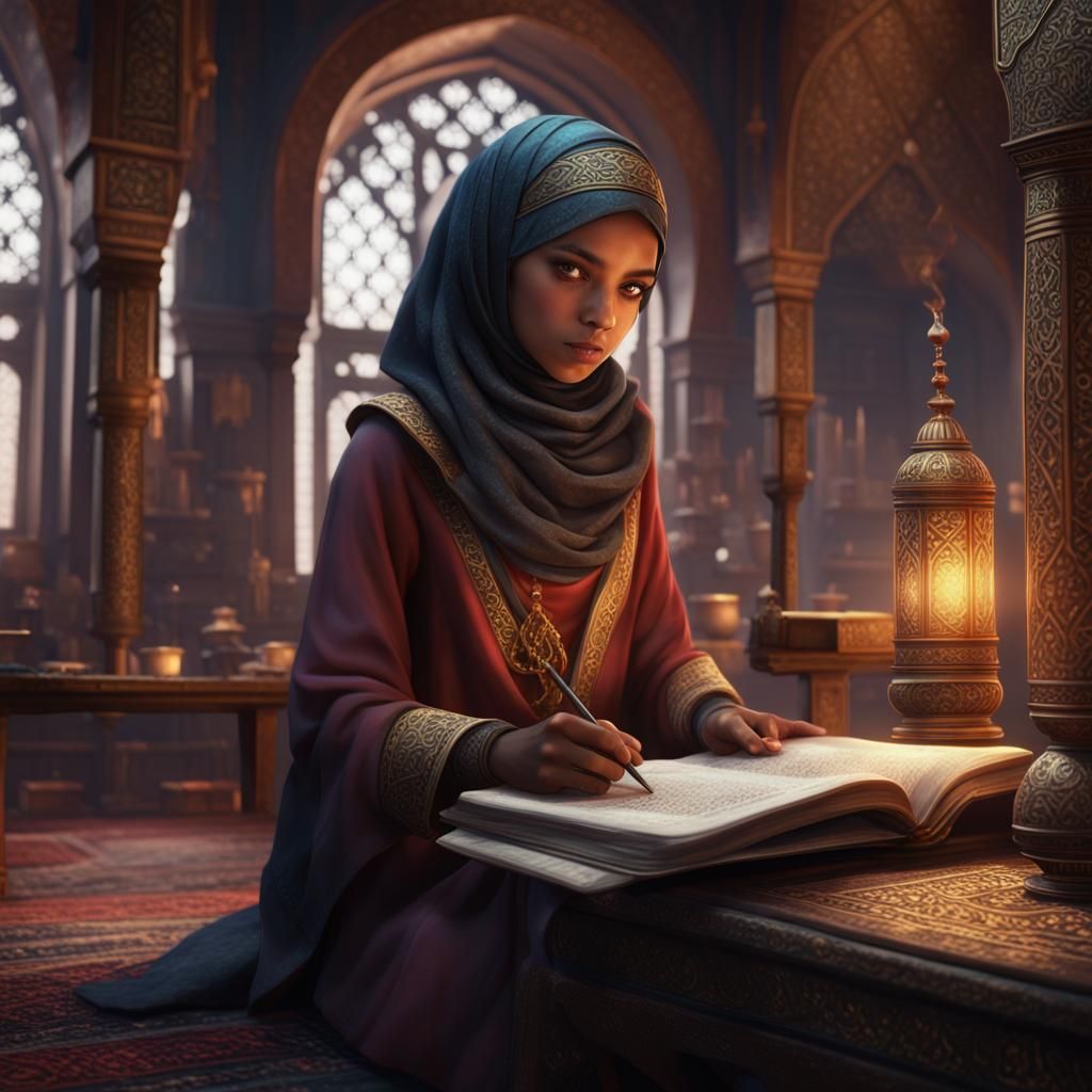 Muslim Girl Learning to Read: Fantasy Concept Art