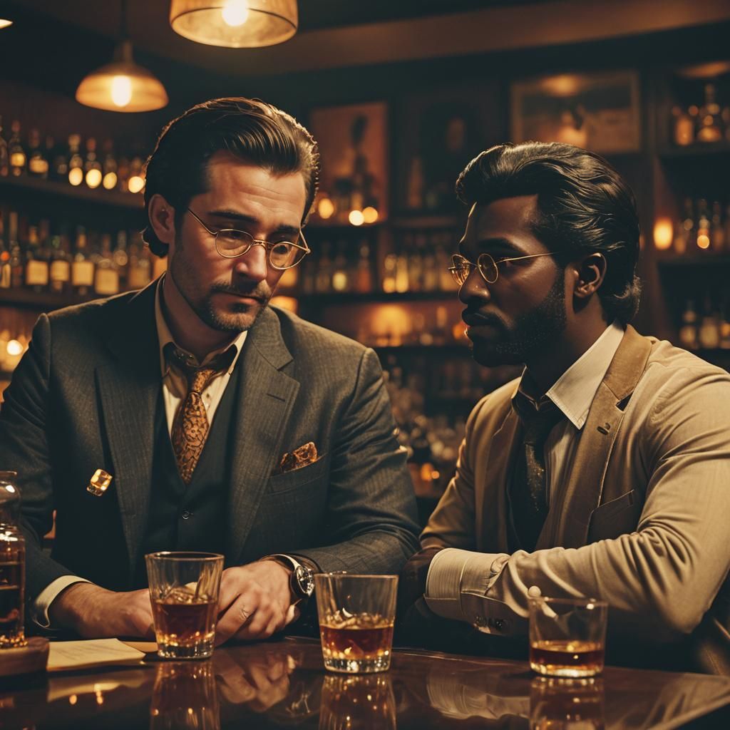 Cinematic Whiskey Bar Scene with Two Men