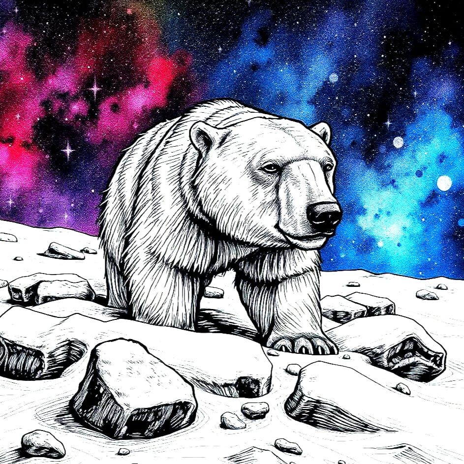 Surreal Polar Bear Fine Line Etching