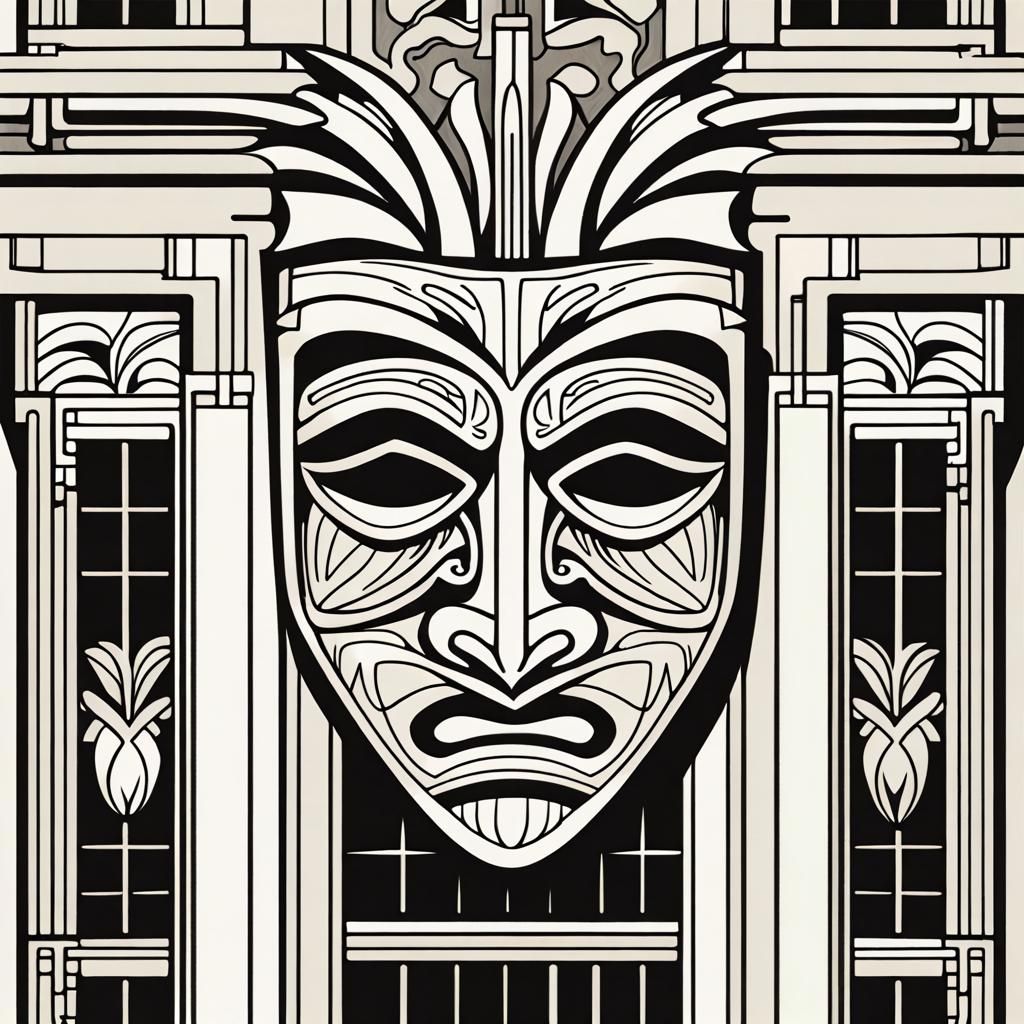 Art Nouveau Tiki Mask on Art Deco Building