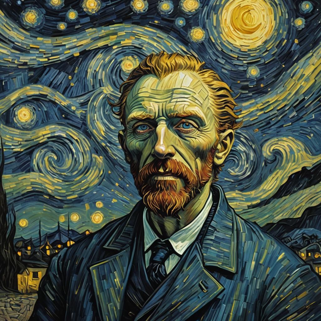Sinister Starry Night in Van Gogh Style