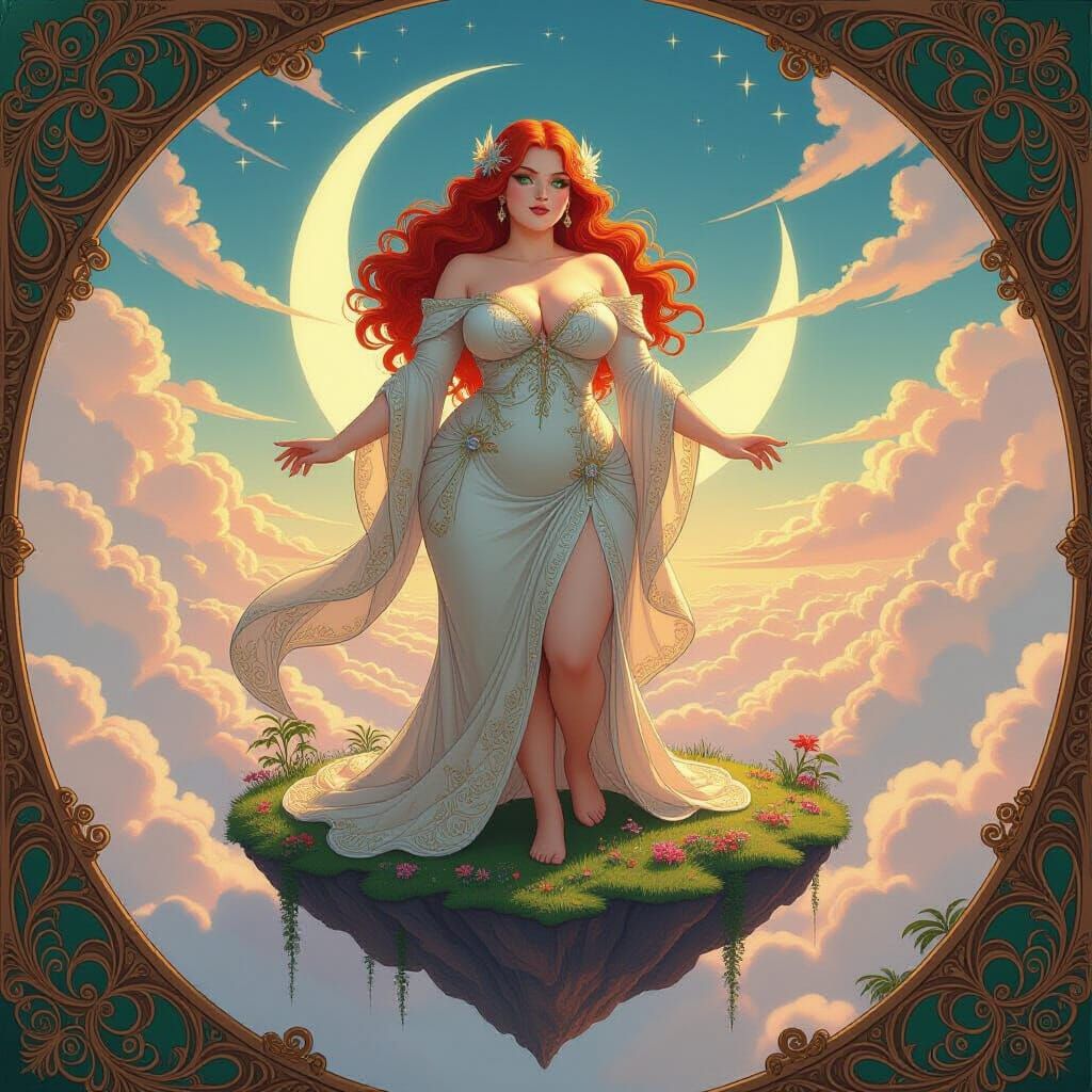 Confident Woman in Starlight Gown, Art Nouveau Style