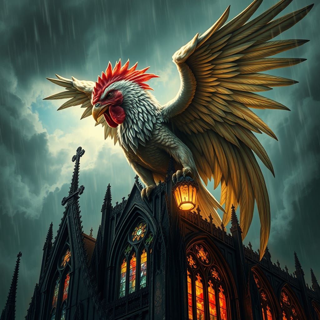 Griffin with Chicken Head on Gothic Cathedral