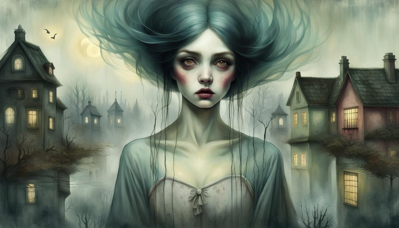 Haunted Village: A Tenebrous Digital Painting