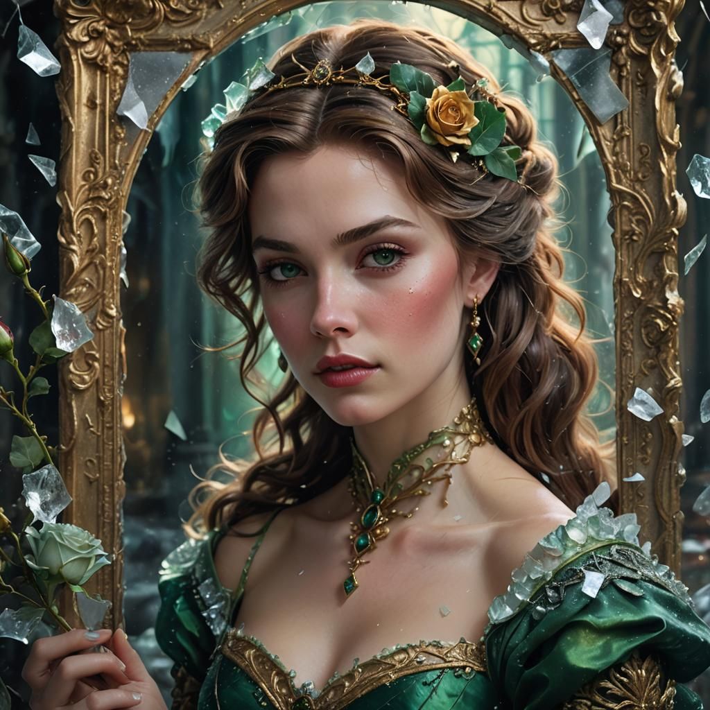 Enchanted Belle Portrait with Rose, Fantasy Art