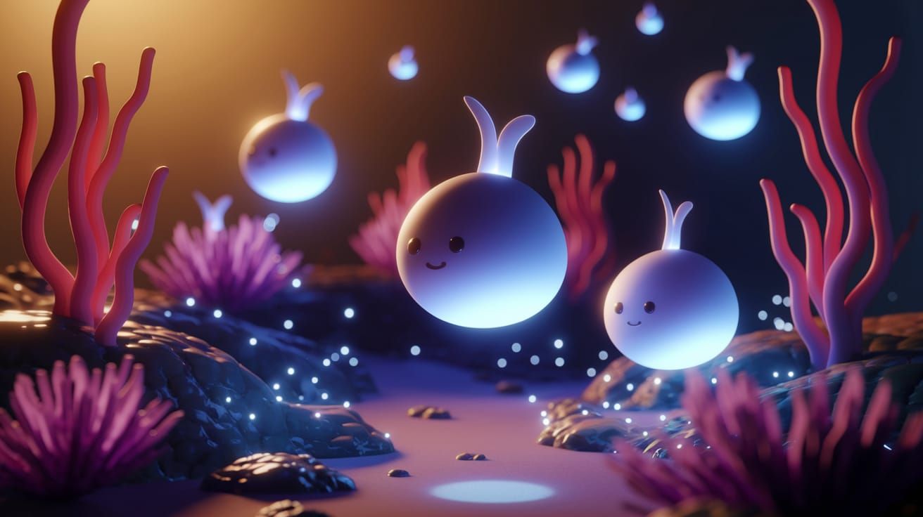Bioluminescent Sea Creatures in Enchanting 3D Render