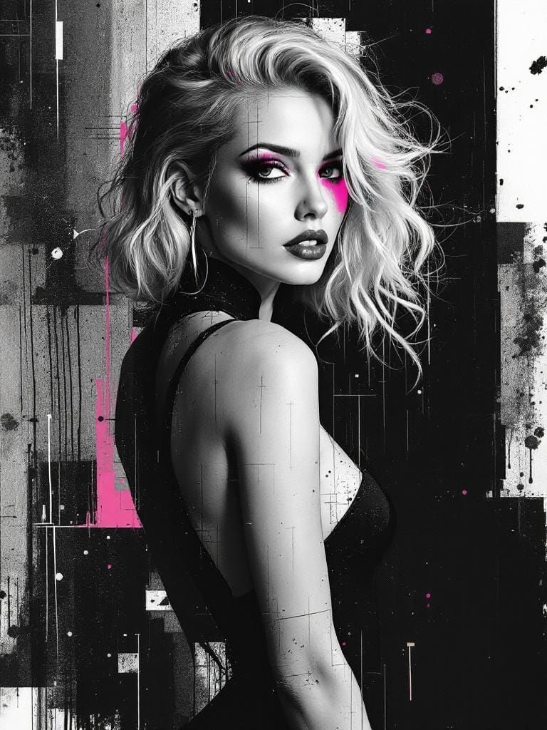 Pin-Up Portrait in Geometric Grid, Dramatic Lighting