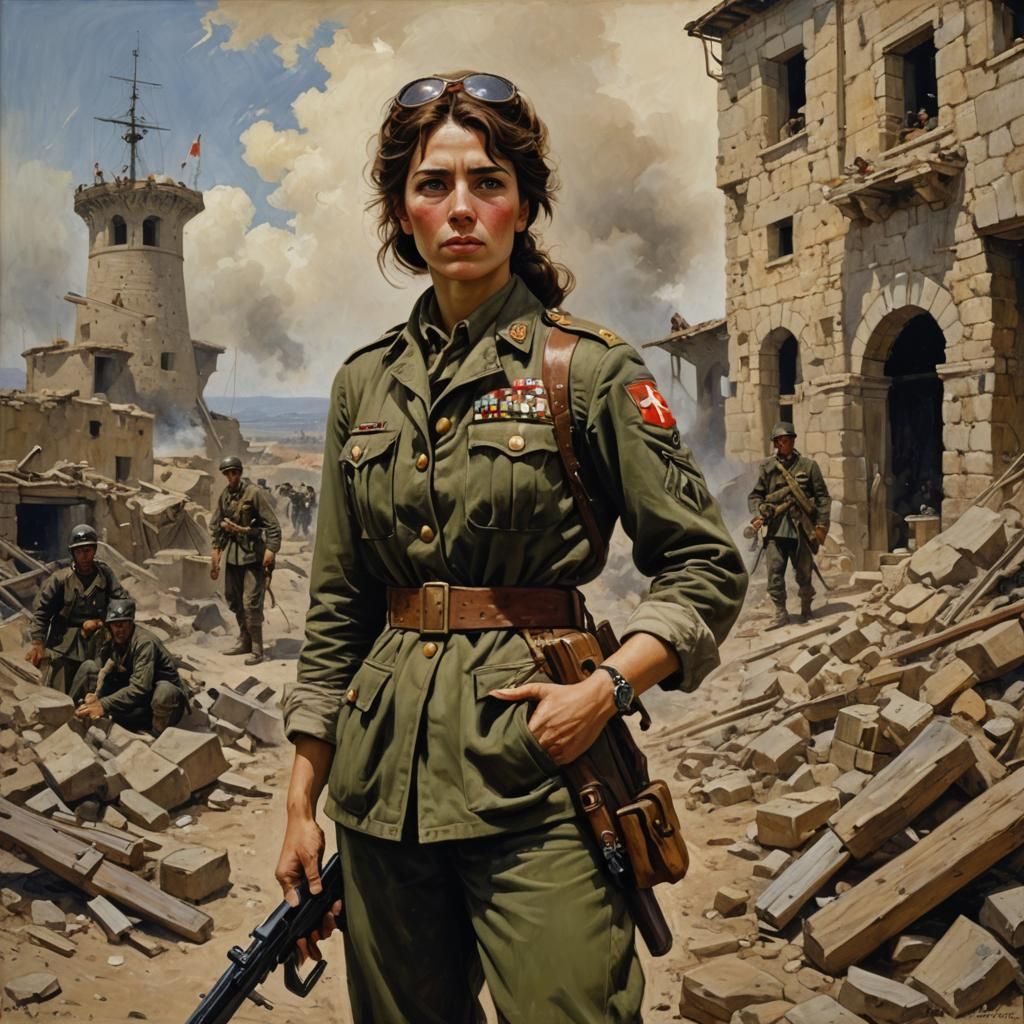 German Woman Soldier of WWI as Oil Painting