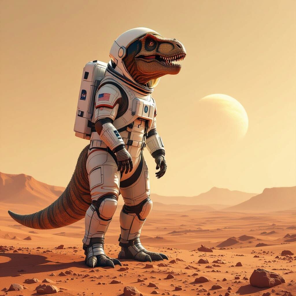 T-Rex Astronaut on Mars in Epic Digital Art Style