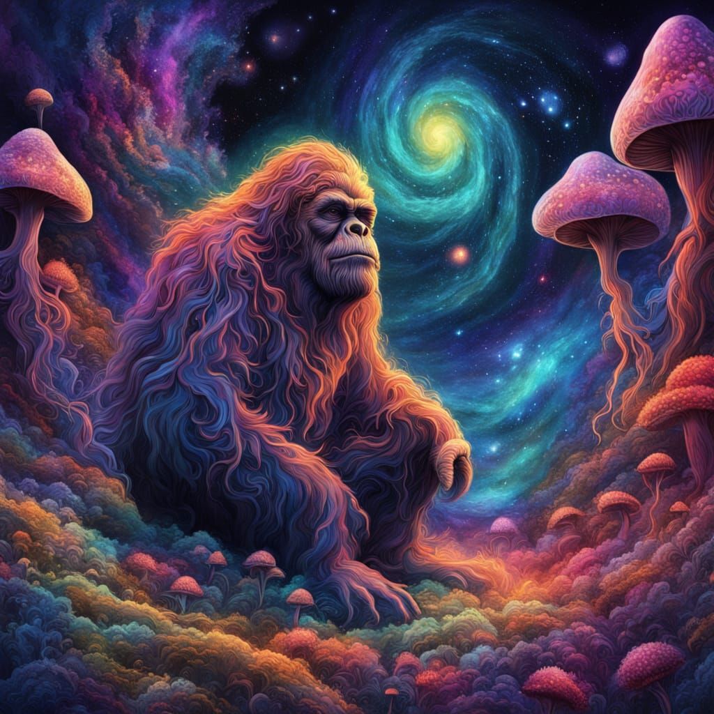 Sasquatch Hallucination: Surreal Cosmic Illustration