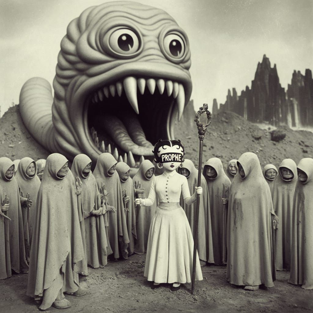 Giant Vampire Worm Rises from Crater in 1930s Sepia Animatio...