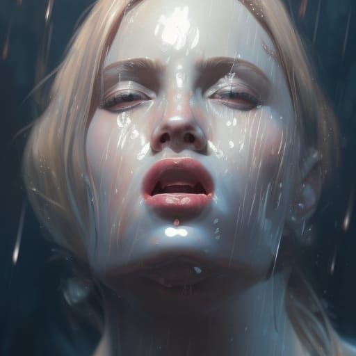 Detailed Portrait in Rain, Dynamic Lighting, 8K