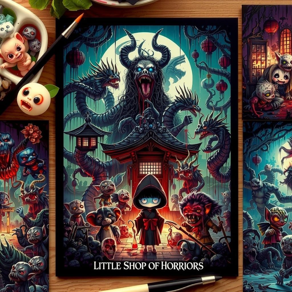 Grotesque Monster in Graveyard Under Blood Moon