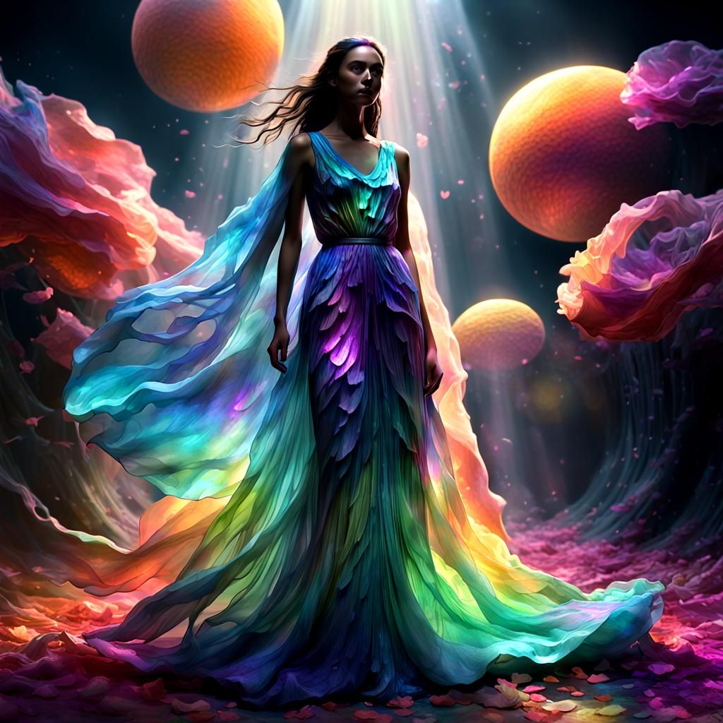 Iridescent Floral Dress in Eerie Botanical Art