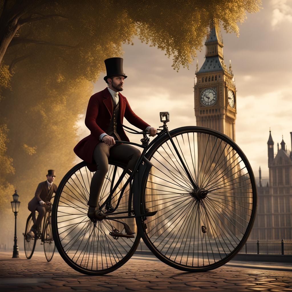 A early twentieth century man on a Penny Farthing by Big Ben