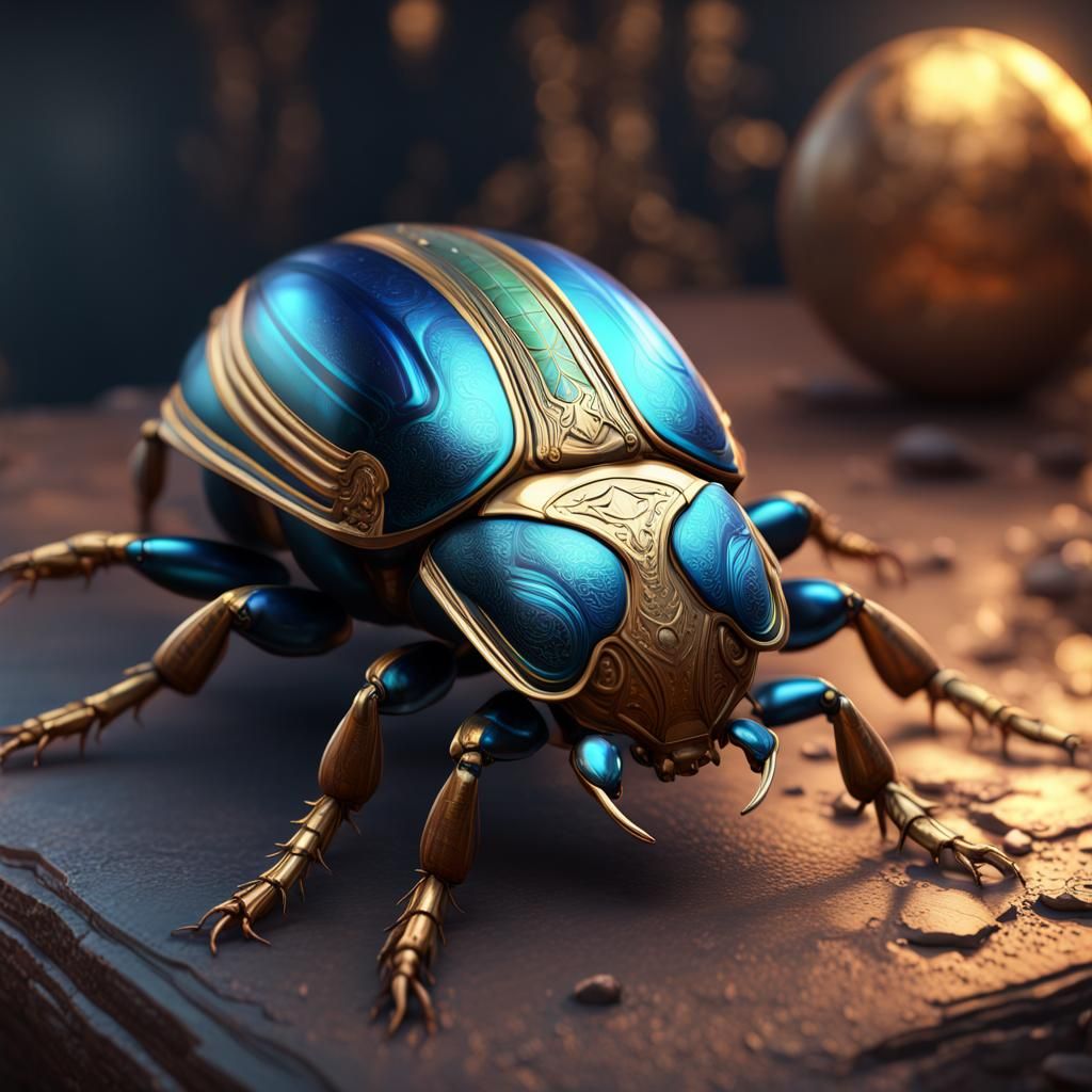 Photorealistic Scarab Beetle Render in Vibrant Colors