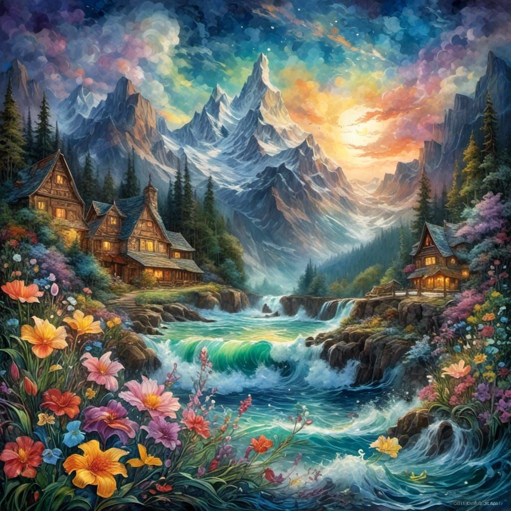 Anime Girl in Gouache Style with Flowers