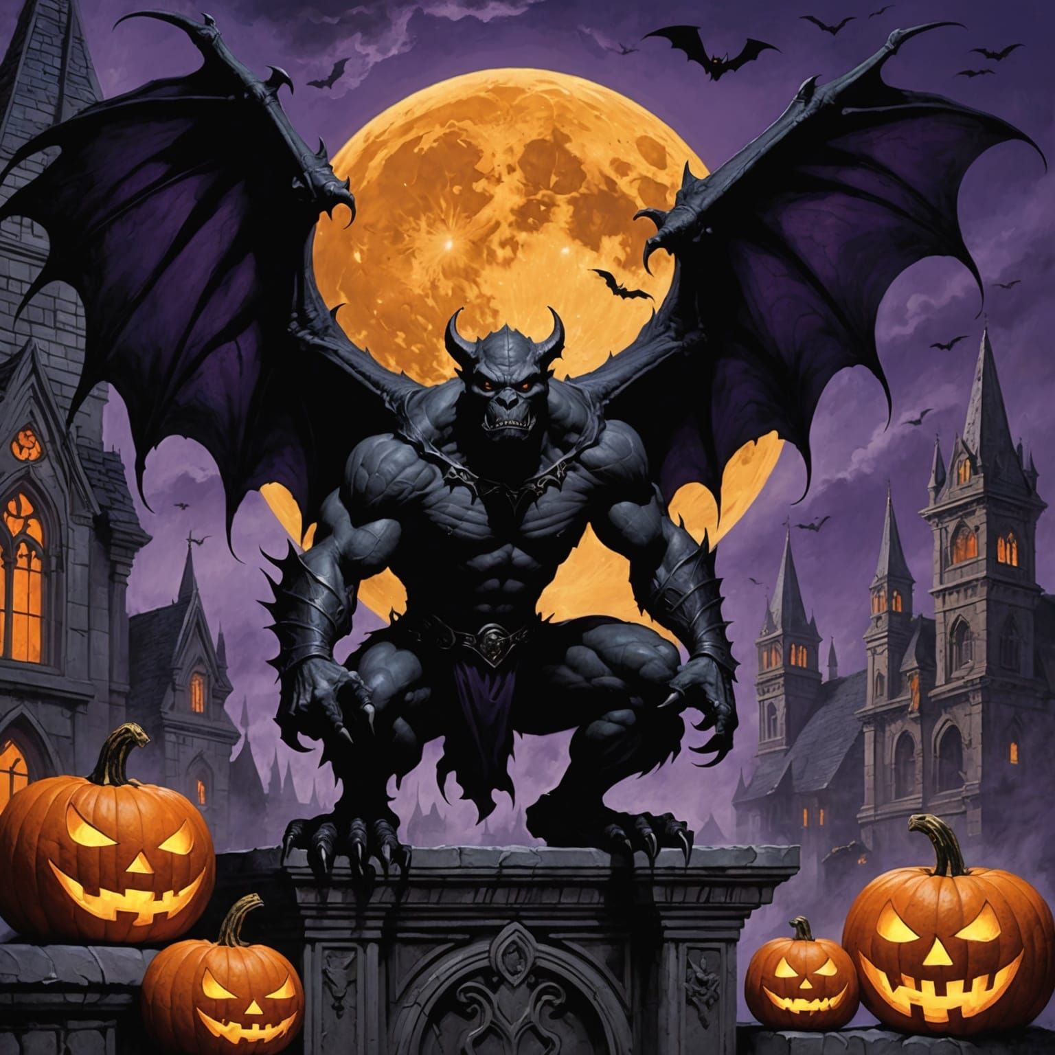Gothic Gargoyle in Dark Fantasy Halloween Art