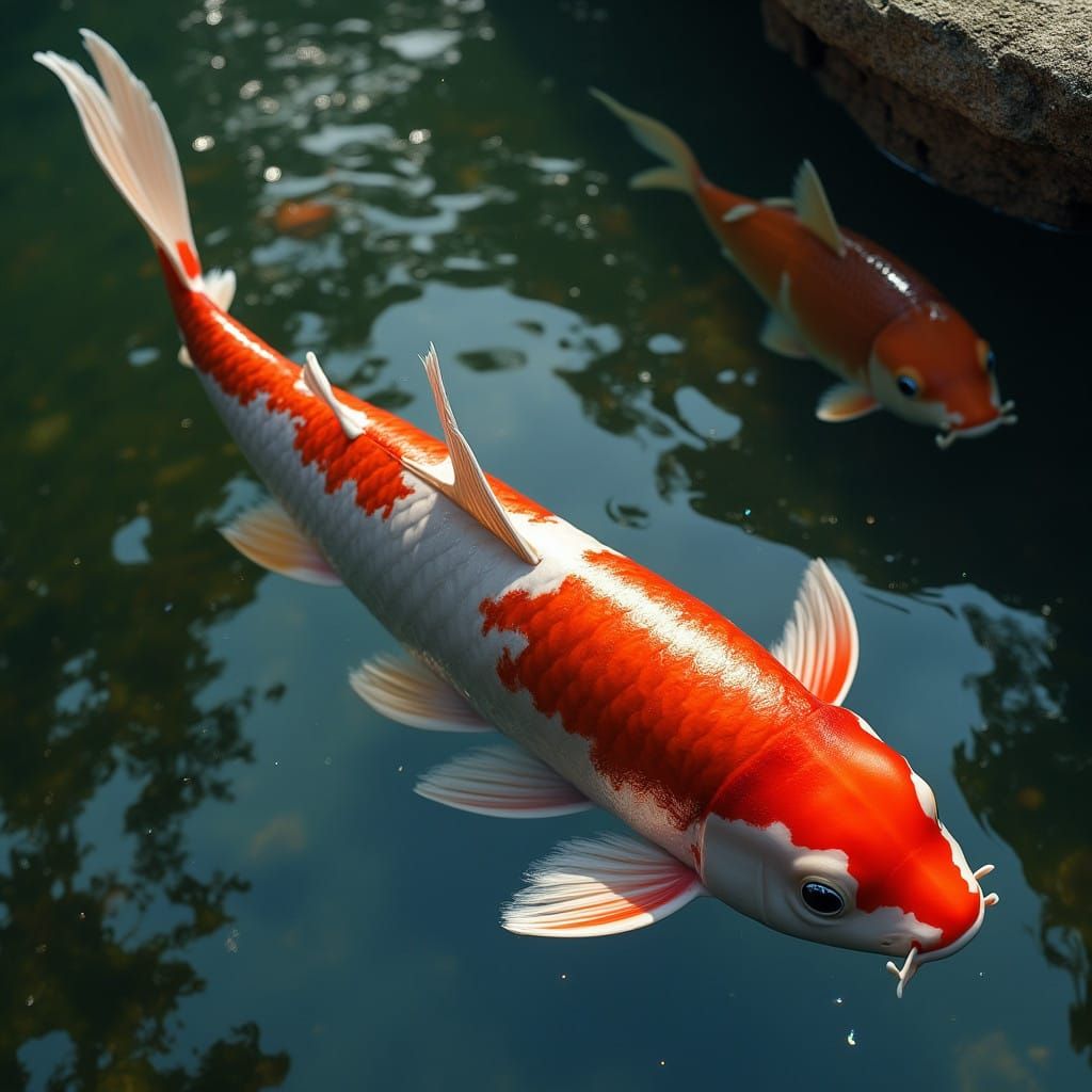 Epic Japanese Pond Scene with Majestic Koi Fish