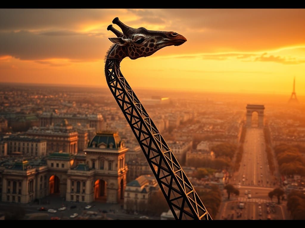 Eiffel Giraffe: Cyberpunk Parisian Icon