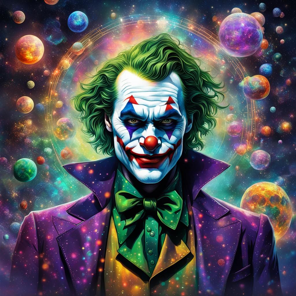 Holographic Astral Joker Illustration in Mixed Media