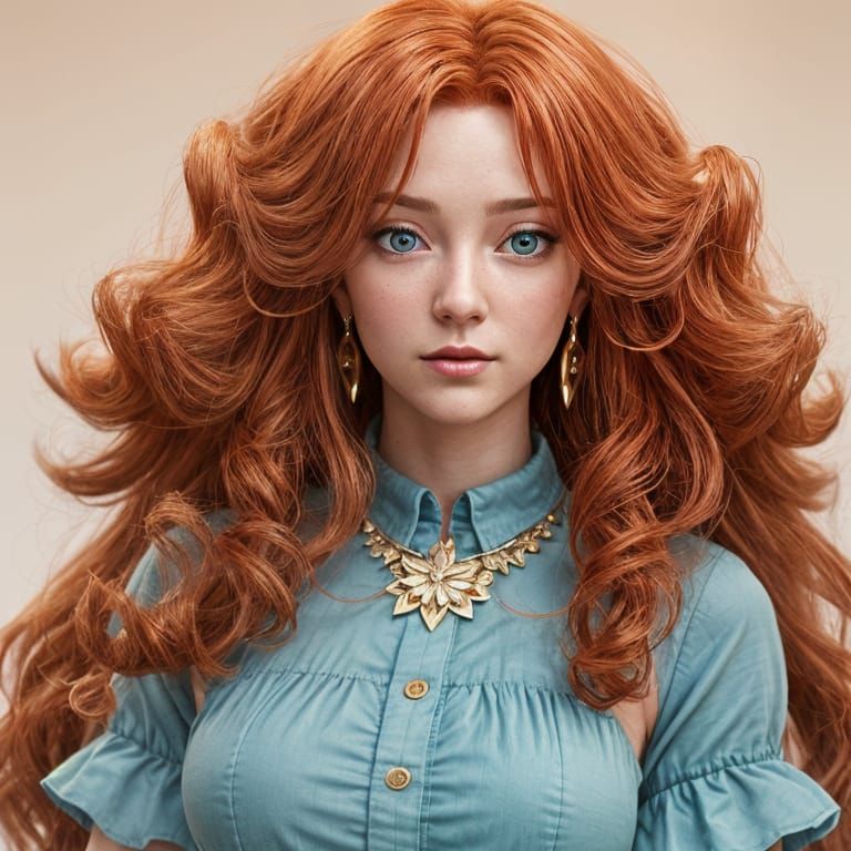 Anime Model with Red Hair and Gold Eyes