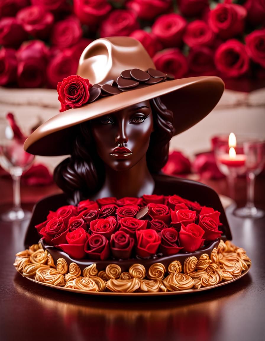 Melting Chocolate Woman with Roses and Pralines