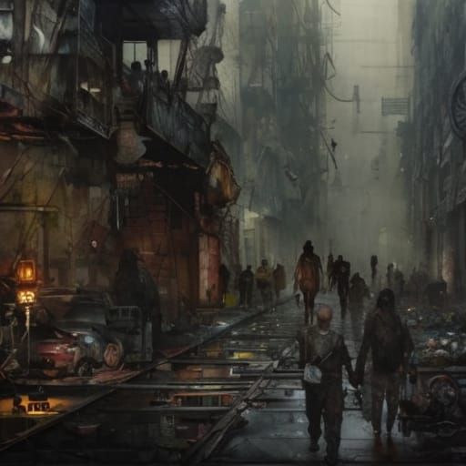 Dystopian Steampunk Slum: A Watercolour Rendering