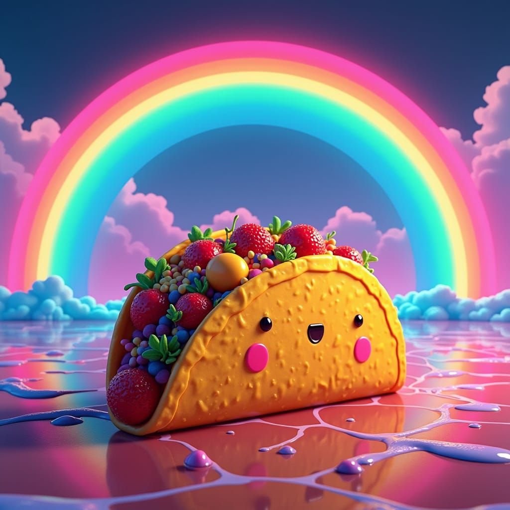 Colorful Taco with Rainbow in Digital Art Style