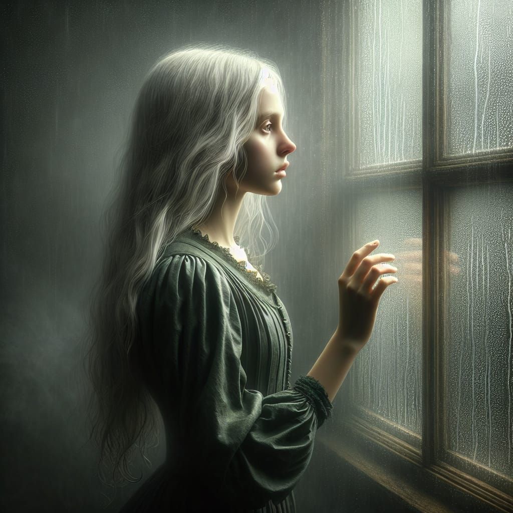 Ethereal Hypermaximalist Portrait: Contemplative Girl in Rai...