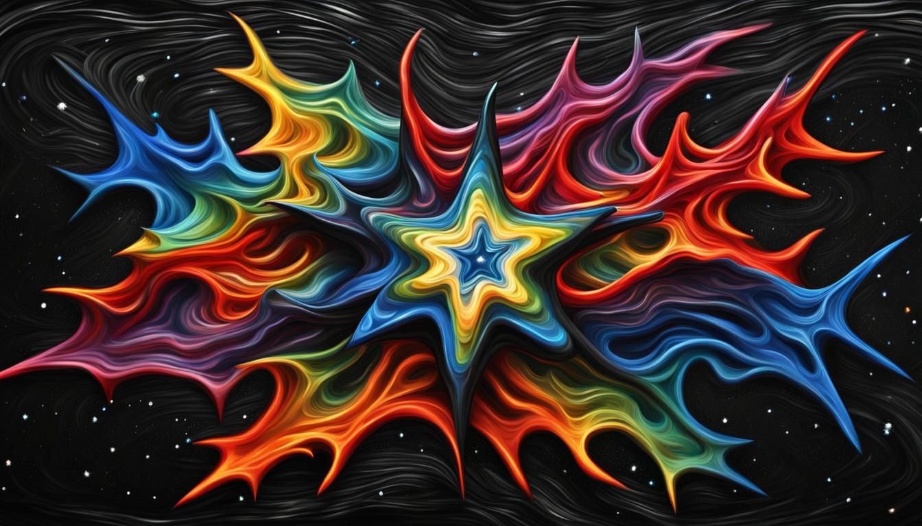 Newborn Star with Electromagnetic Coils: Impasto Painting