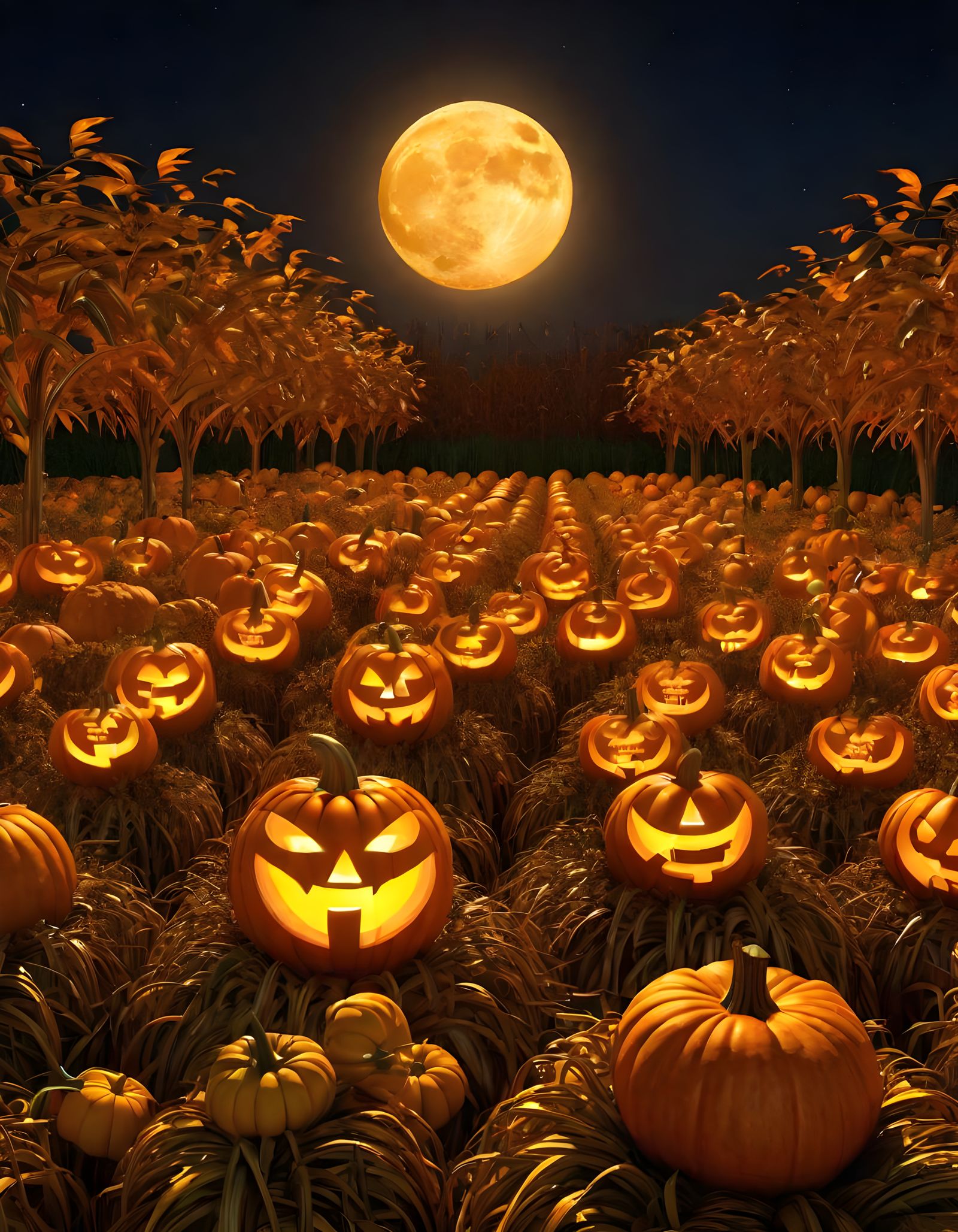 Dark Fantasy Pumpkin Harvest Festival at Night