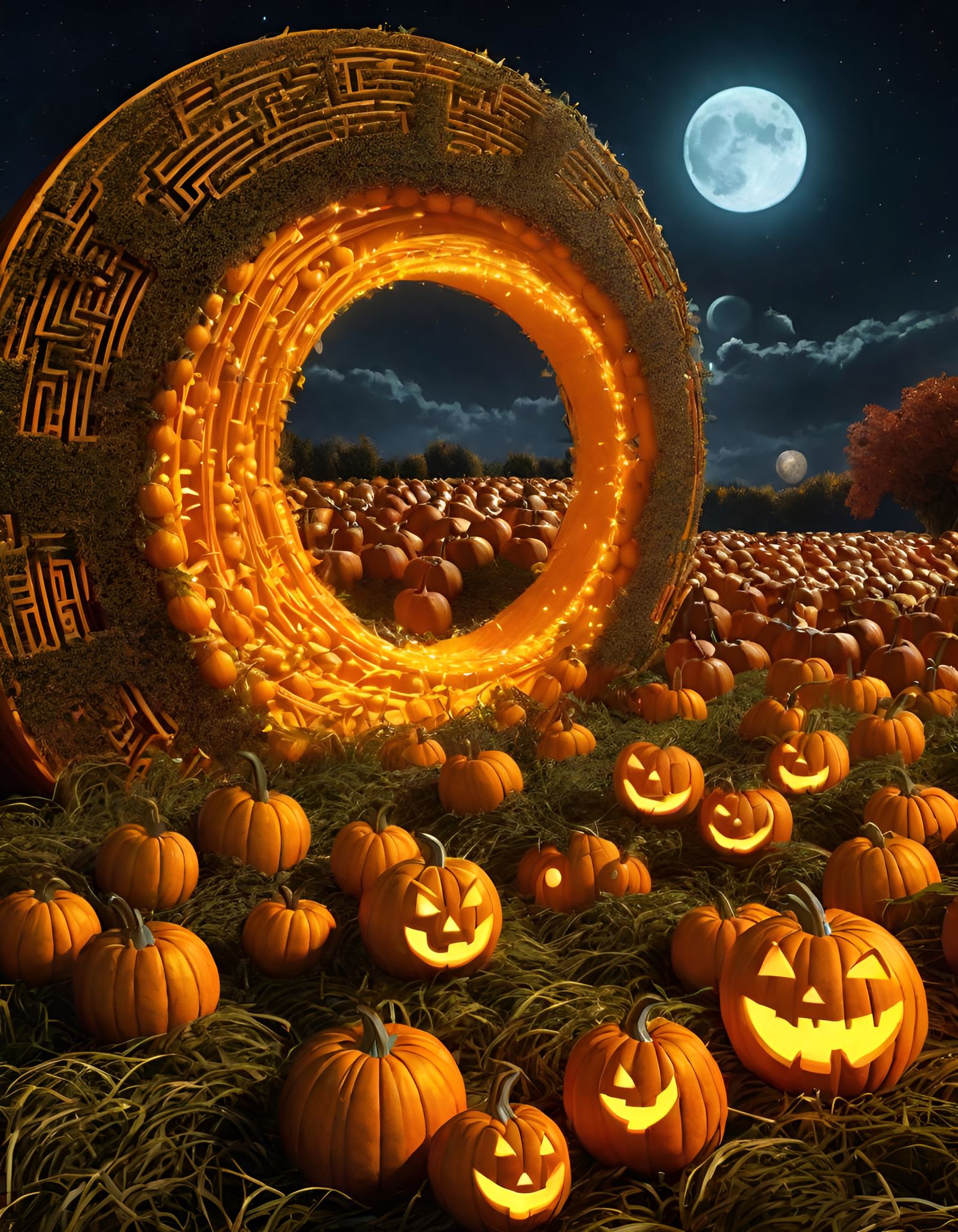 Magical Pumpkin Harvest Festival at Night